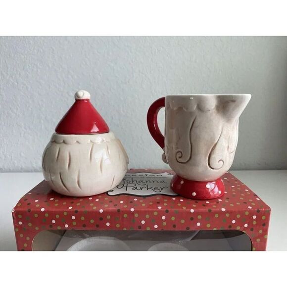 Johanna Parker Transpac Retro Santa Claus Creamer Sugar Set Christmas Decor NEW - Picture 7 of 8